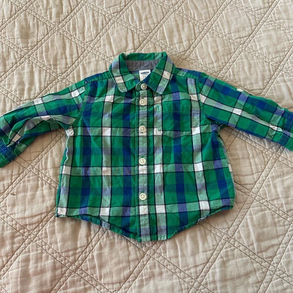 Old Navy Green and Blue Plaid Button Down Shirt